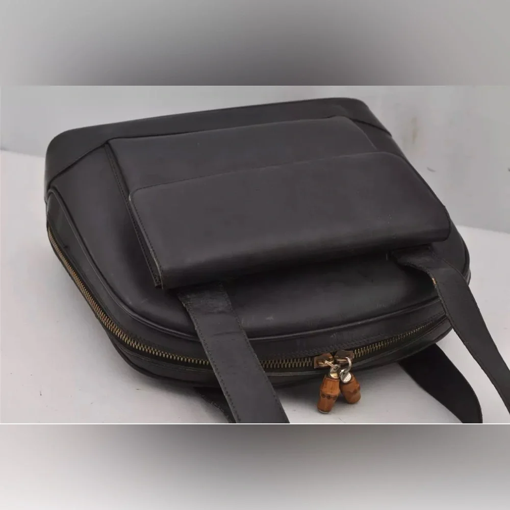 Authentic GUCCI Vintage Bamboo Shoulder Bag Purse Leather Black - Picture 5 of 15